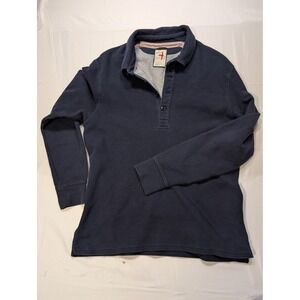 Relwen Mens Large Navy Blue Cotton Thermal Long Sleeve Henley Shirt Pullover